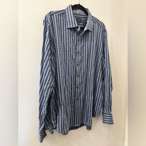 Robert Graham Men's Blue Striped Shirt - purple stitching - size 2XL